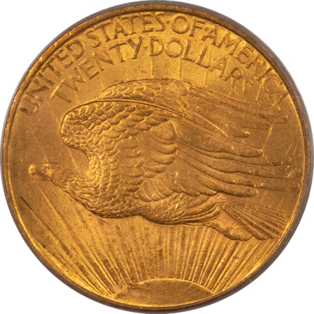 $20 1908 $20 ST GAUDENS DOUBLE EAGLE, NO MOTTO – PCGS MS-63