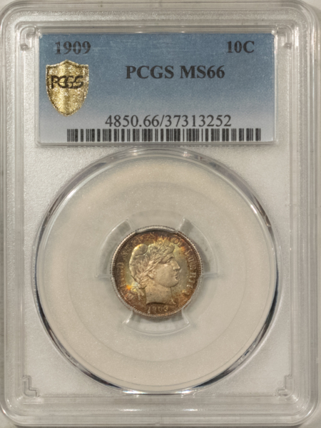 Barber Dimes 1909 BARBER DIME – PCGS MS-66, REALLY PRETTY, SUPERB GEM!