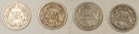 Barber Dimes 1909 1910 1911-D 1912 BARBER DIMES, LOT OF 4 – NICE ALL VF – VF+