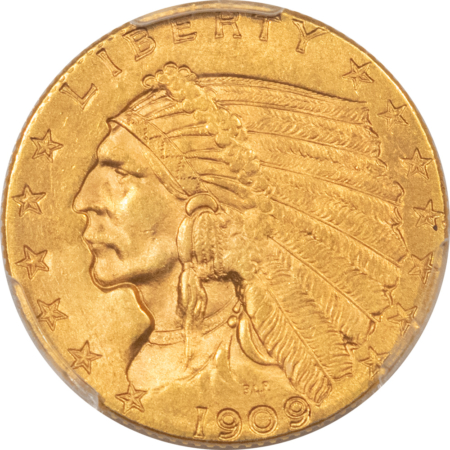 $2.50 1909 $2.50 INDIAN GOLD QUARTER EAGLE – PCGS MS-63 GOLD SHIELD! SCARCE DATE!