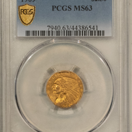 $2.50 1909 $2.50 INDIAN GOLD QUARTER EAGLE – PCGS MS-63, TOUGH & CHOICE!