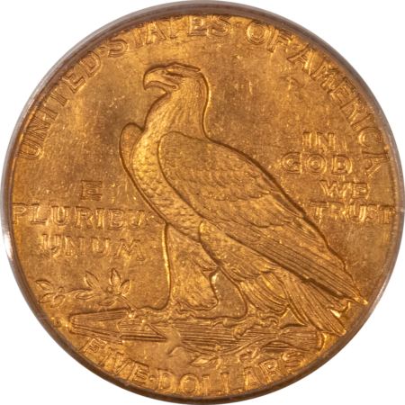 $5 1909-D $5 INDIAN GOLD HALF EAGLE – PCGS MS-63, OLDER HOLDER, VERY FRESH!