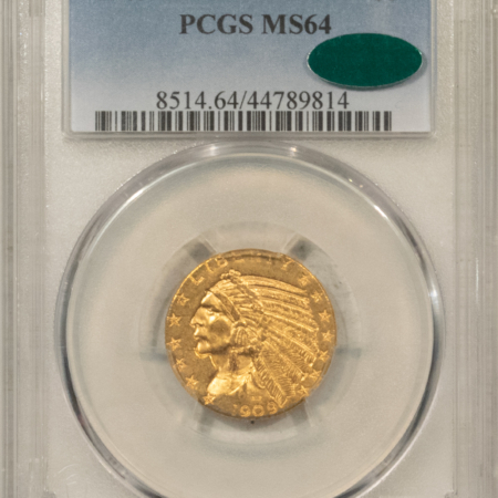 $5 1909-D $5 INDIAN GOLD HALF EAGLE – PCGS MS-64, CAC APPROVED!