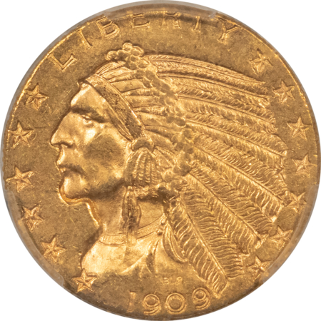 $5 1909-D $5 INDIAN GOLD HALF EAGLE – PCGS MS-64, CAC APPROVED!