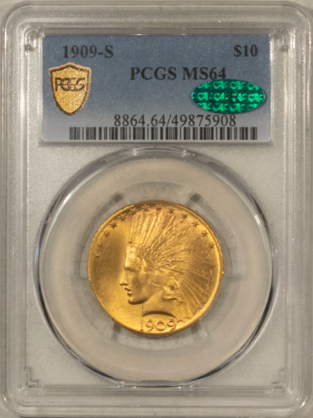 $10 1909-S $10 INDIAN GOLD EAGLE PCGS MS-64 SUPER PQ! AMAZING QUALITY! CAC APPROVED!