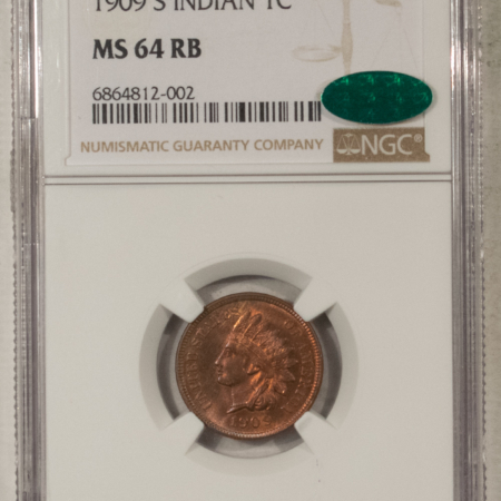CAC Approved Coins 1909-S INDIAN CENT – NGC MS-64 RB, GORGEOUS, VIRTUALLY RED! CAC APPROVED!