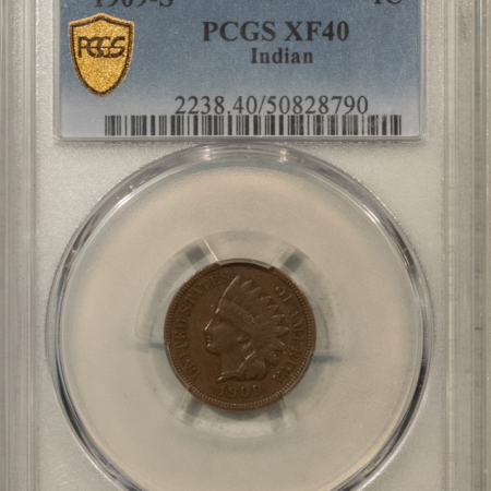 Indian 1909-S INDIAN CENT – PCGS XF-40, SHARP DETAIL & ATTRACTIVE!