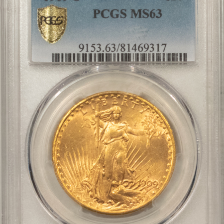$20 1909-S $20 ST GAUDENS GOLD DOUBLE EAGLE PCGS MS-63, PREMIUM QUALITY! BETTER DATE