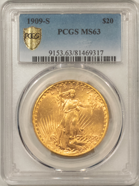 $20 1909-S $20 ST GAUDENS GOLD DOUBLE EAGLE PCGS MS-63, PREMIUM QUALITY! BETTER DATE