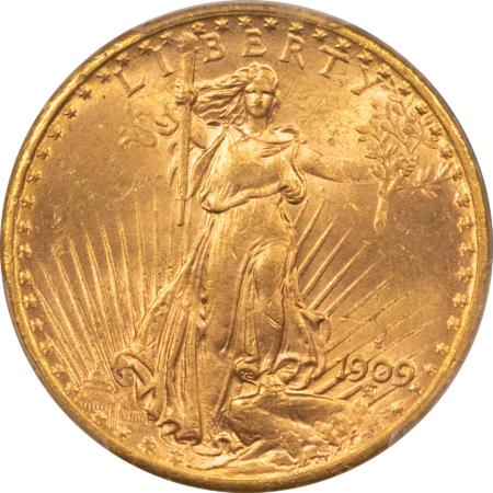 $20 1909-S $20 ST GAUDENS GOLD DOUBLE EAGLE PCGS MS-63, PREMIUM QUALITY! BETTER DATE