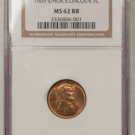 Lincoln Cents (Wheat) 1909-S/HOR S LINCOLN CENT – NGC MS-62 RB