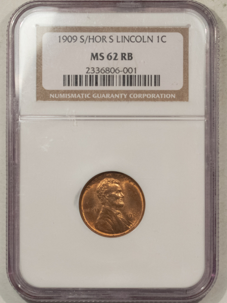 Lincoln Cents (Wheat) 1909-S/HOR S LINCOLN CENT – NGC MS-62 RB