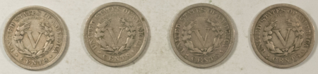 Liberty Nickels 1910 1912 1912-D X2 – LIBERTY NICKELS, LOT OF 4 – PLEASING CIRCULATED EXAMPLES!