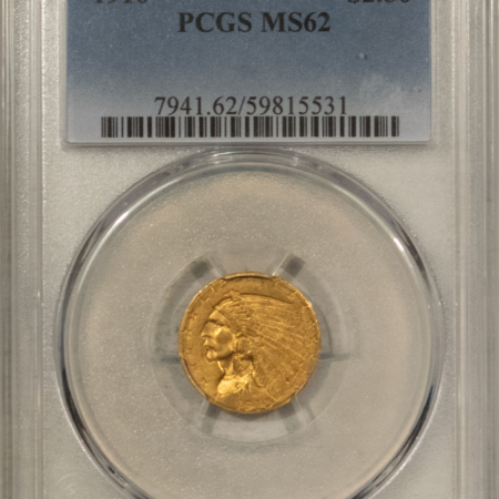 $2.50 1910 $2.50 INDIAN GOLD QUARTER EAGLE – PCGS MS-62