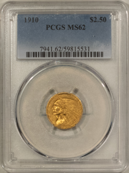$2.50 1910 $2.50 INDIAN GOLD QUARTER EAGLE – PCGS MS-62
