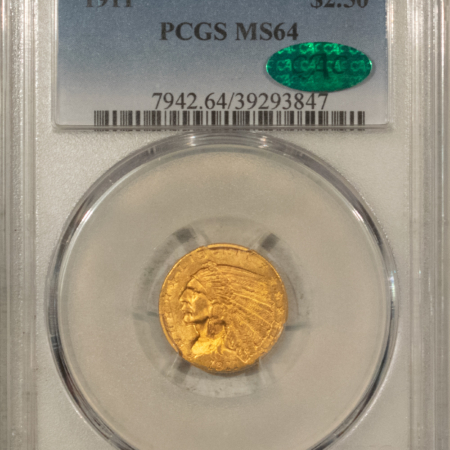 $2.50 1911 $2.50 INDIAN GOLD QUARTER EAGLE – PCGS MS-64, CAC APPROVED!