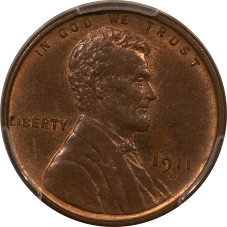 Lincoln Cents (Wheat) 1911-S LINCOLN CENT – PCGS MS-63 RB CHOICE, BETTER DATE!