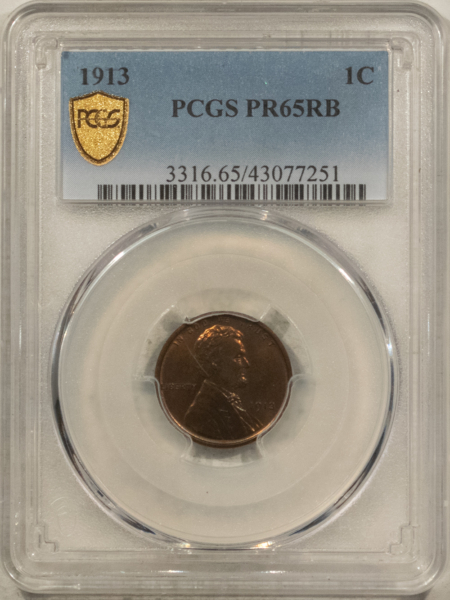 Lincoln Cents (Wheat) 1913 MATTE PROOF LINCOLN CENT – PCGS PR-65 RB, REALLY PRETTY & TOUGH GEM!