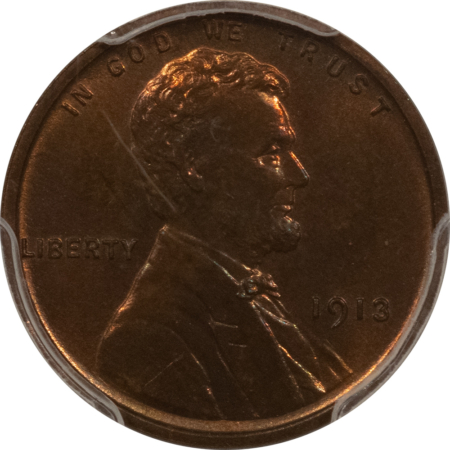 Lincoln Cents (Wheat) 1913 MATTE PROOF LINCOLN CENT – PCGS PR-65 RB, REALLY PRETTY & TOUGH GEM!