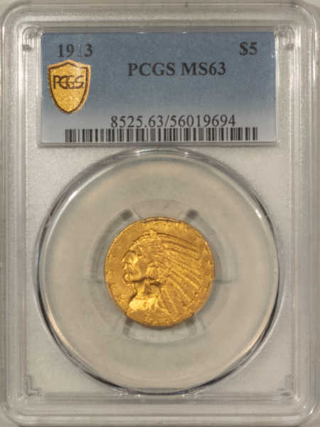 $5 1913 $5 INDIAN GOLD HALF EAGLE – PCGS MS-63