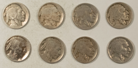 Buffalo Nickels 1913 TY1 X5, 1913 TY2 X3 BUFFALO NICKELS, LOT/8 – LOW GRADE WEAK DATES!