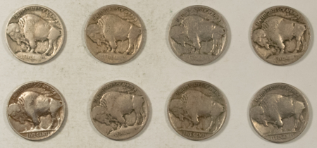 Buffalo Nickels 1913 TY1 X5, 1913 TY2 X3 BUFFALO NICKELS, LOT/8 – LOW GRADE WEAK DATES!