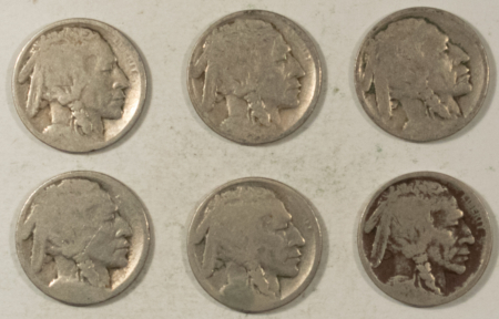 Buffalo Nickels 1913-D TY1 X2, 1913-S TY1 X2, 1913-D TY2 X2 BUFFALO NICKELS LOT/6 CULLS DATELESS