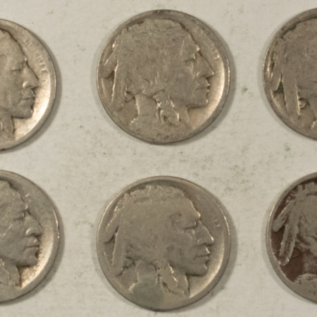 Buffalo Nickels 1913-D TY1 X2, 1913-S TY1 X2, 1913-D TY2 X2 BUFFALO NICKELS LOT/6 CULLS DATELESS