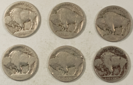Buffalo Nickels 1913-D TY1 X2, 1913-S TY1 X2, 1913-D TY2 X2 BUFFALO NICKELS LOT/6 CULLS DATELESS