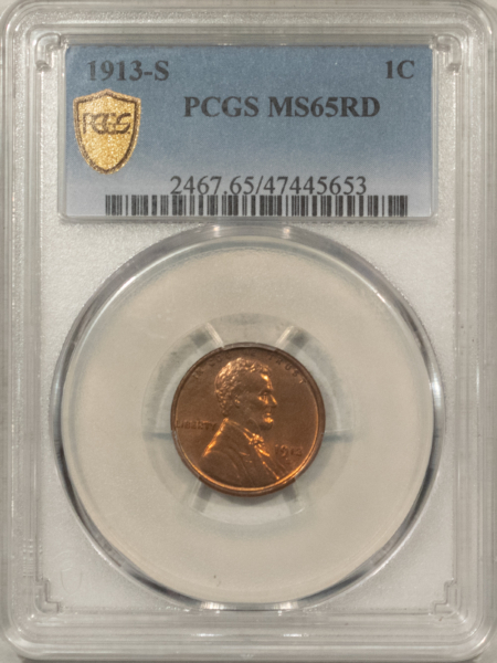 Lincoln Cents (Wheat) 1913-S LINCOLN CENT – PCGS MS-65 RD, SCARCE!