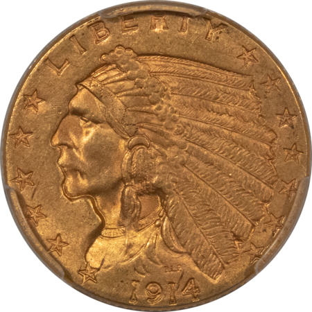 $2.50 1914 $2.50 INDIAN GOLD QUARTER EAGLE – PCGS MS-62