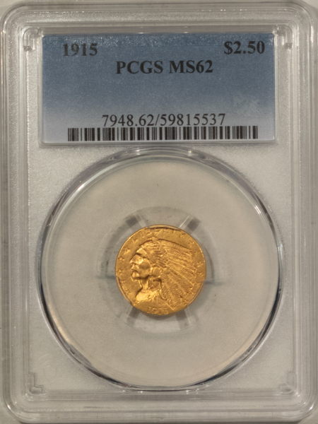$2.50 1915 $2.50 INDIAN GOLD QUARTER EAGLE – PCGS MS-62