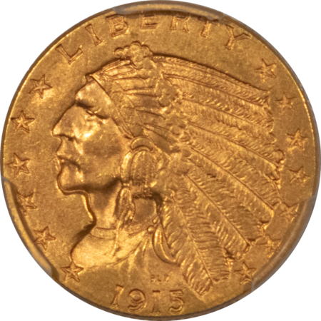 $2.50 1915 $2.50 INDIAN GOLD QUARTER EAGLE – PCGS MS-62