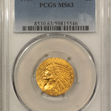 $5 1915 $5 INDIAN GOLD HALF EAGLE – PCGS MS-63