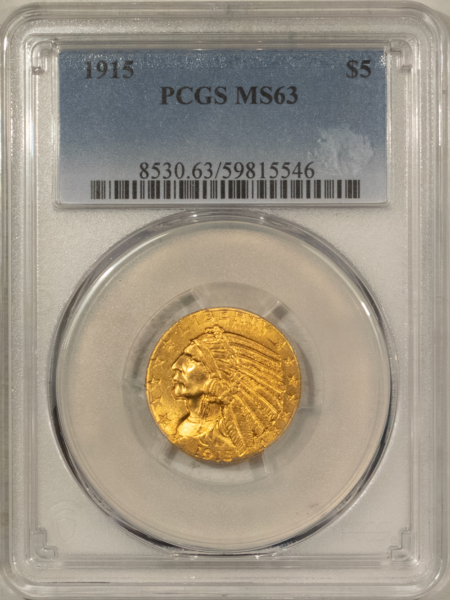$5 1915 $5 INDIAN GOLD HALF EAGLE – PCGS MS-63
