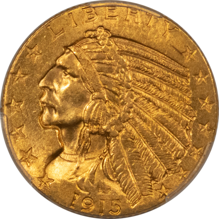 $5 1915 $5 INDIAN GOLD HALF EAGLE – PCGS MS-63