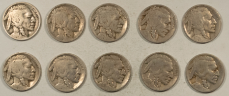 Buffalo Nickels 1916 X2 1917 X3 1918 X4 1919 BUFFALO NICKELS, LOT OF 10 – CIRCULATED