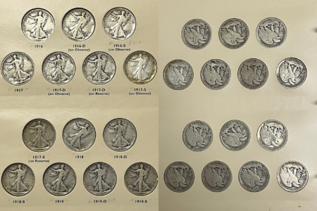 Half Dollars 1916-47 WALKING LIBERTY HALF DOLLAR 65 COIN SET COMPLETE G+, NICER COINS + ALBUM