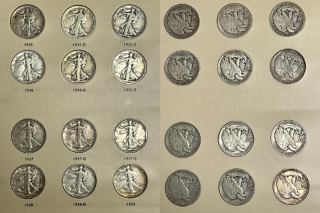 Half Dollars 1916-47 WALKING LIBERTY HALF DOLLAR 65 COIN SET COMPLETE G+, NICER COINS + ALBUM