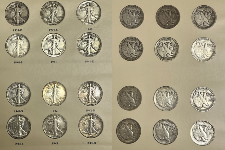 Half Dollars 1916-47 WALKING LIBERTY HALF DOLLAR 65 COIN SET COMPLETE G+, NICER COINS + ALBUM