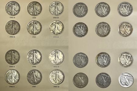 Half Dollars 1916-47 WALKING LIBERTY HALF DOLLAR 65 COIN SET COMPLETE G+, NICER COINS + ALBUM