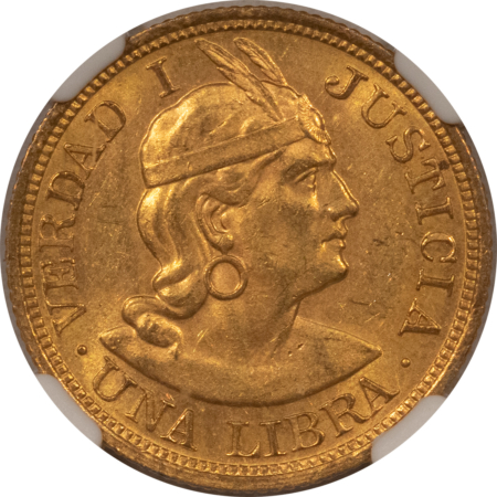 New Certified Coins 1916 PERU GOLD LIBRA, KM-207 – NGC MS-62