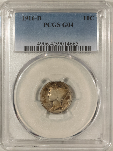 Dimes KEY 1916-D MERCURY DIME, PCGS G-4, HONEST & AFFORDABLE EXAMPLE OF THIS KEY-DATE!