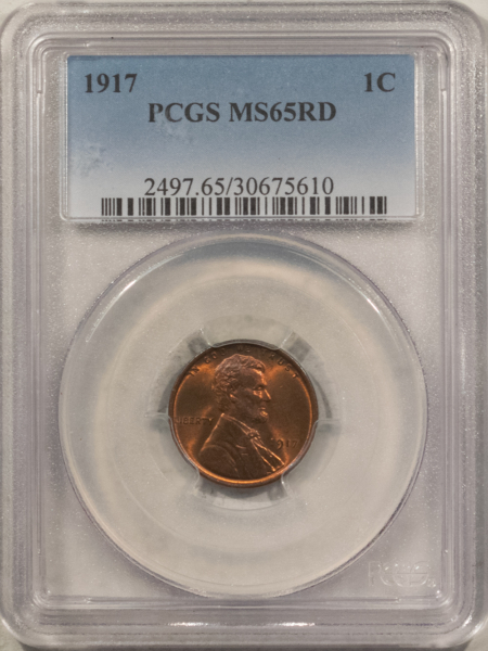 Lincoln Cents (Wheat) 1917 LINCOLN CENT – PCGS MS-65 RD, GEM!