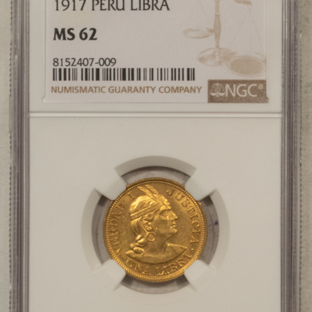 New Certified Coins 1917 PERU GOLD LIBRA, KM-207 – NGC MS-62