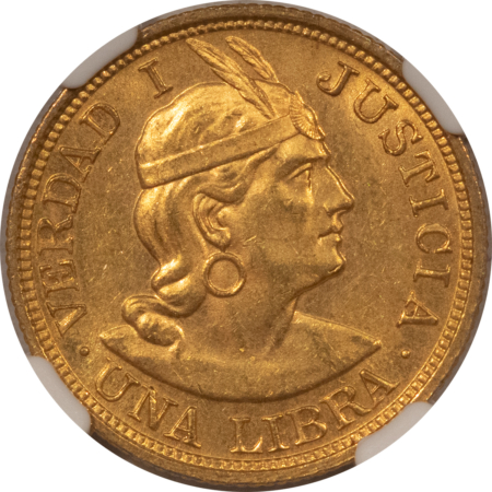 New Certified Coins 1917 PERU GOLD LIBRA, KM-207 – NGC MS-62