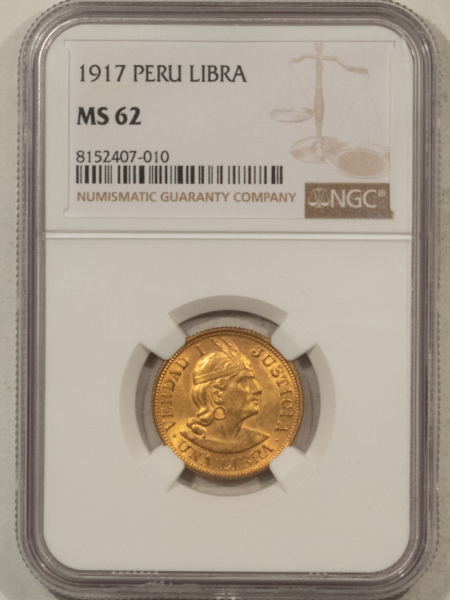 New Certified Coins 1917 PERU GOLD LIBRA, KM-207 – NGC MS-62