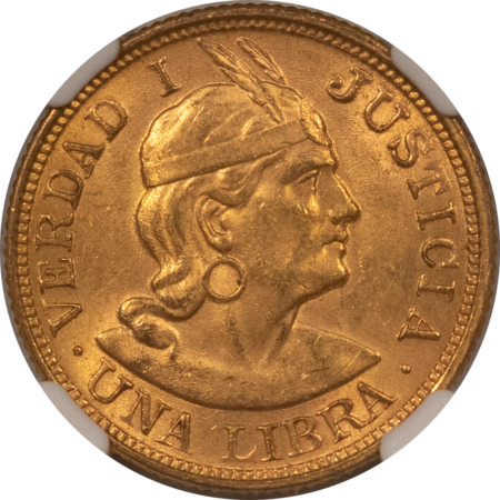 New Certified Coins 1917 PERU GOLD LIBRA, KM-207 – NGC MS-62