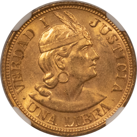 New Certified Coins 1917 PERU GOLD LIBRA, KM-207 – NGC MS-62