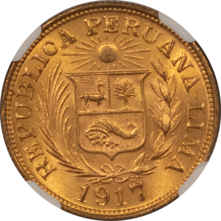 New Certified Coins 1917 PERU GOLD LIBRA, KM-207 – NGC MS-62